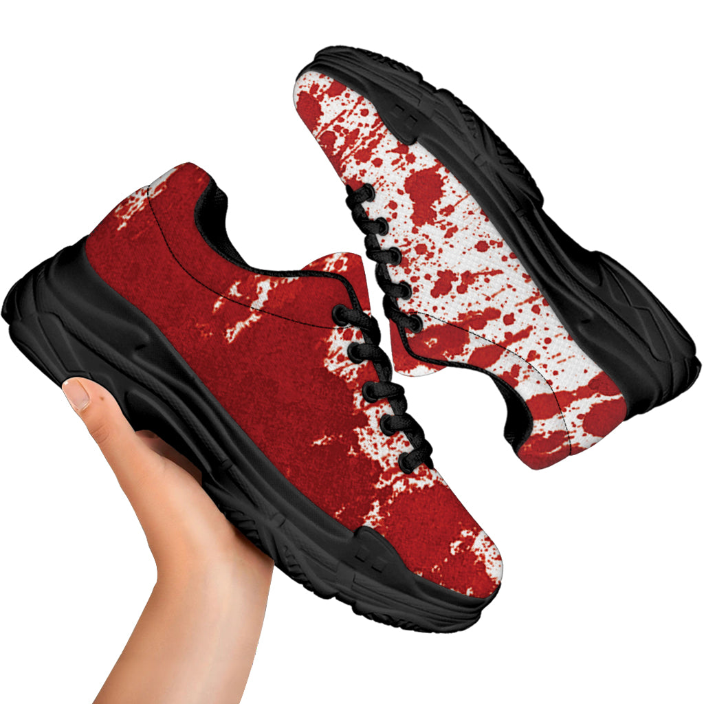 Red Blood Stains Print Black Chunky Shoes