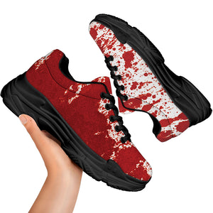 Red Blood Stains Print Black Chunky Shoes