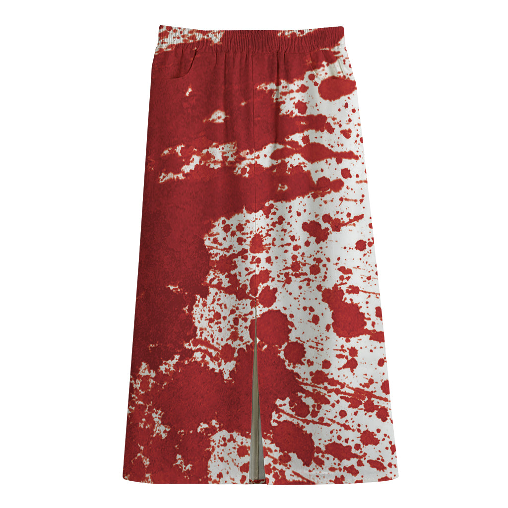 Red Blood Stains Print Cotton Front Slit Maxi Skirt