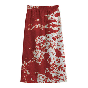 Red Blood Stains Print Cotton Front Slit Maxi Skirt