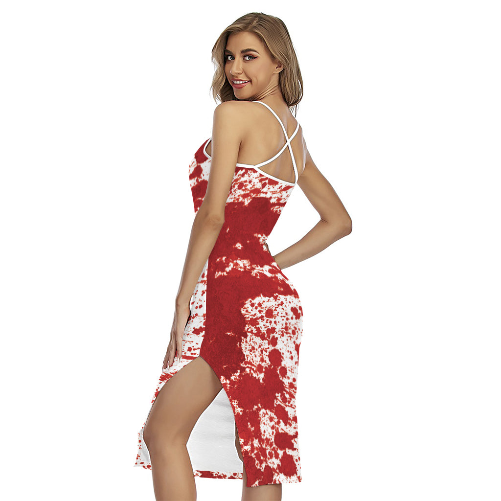 Red Blood Stains Print Cross Back Cami Dress