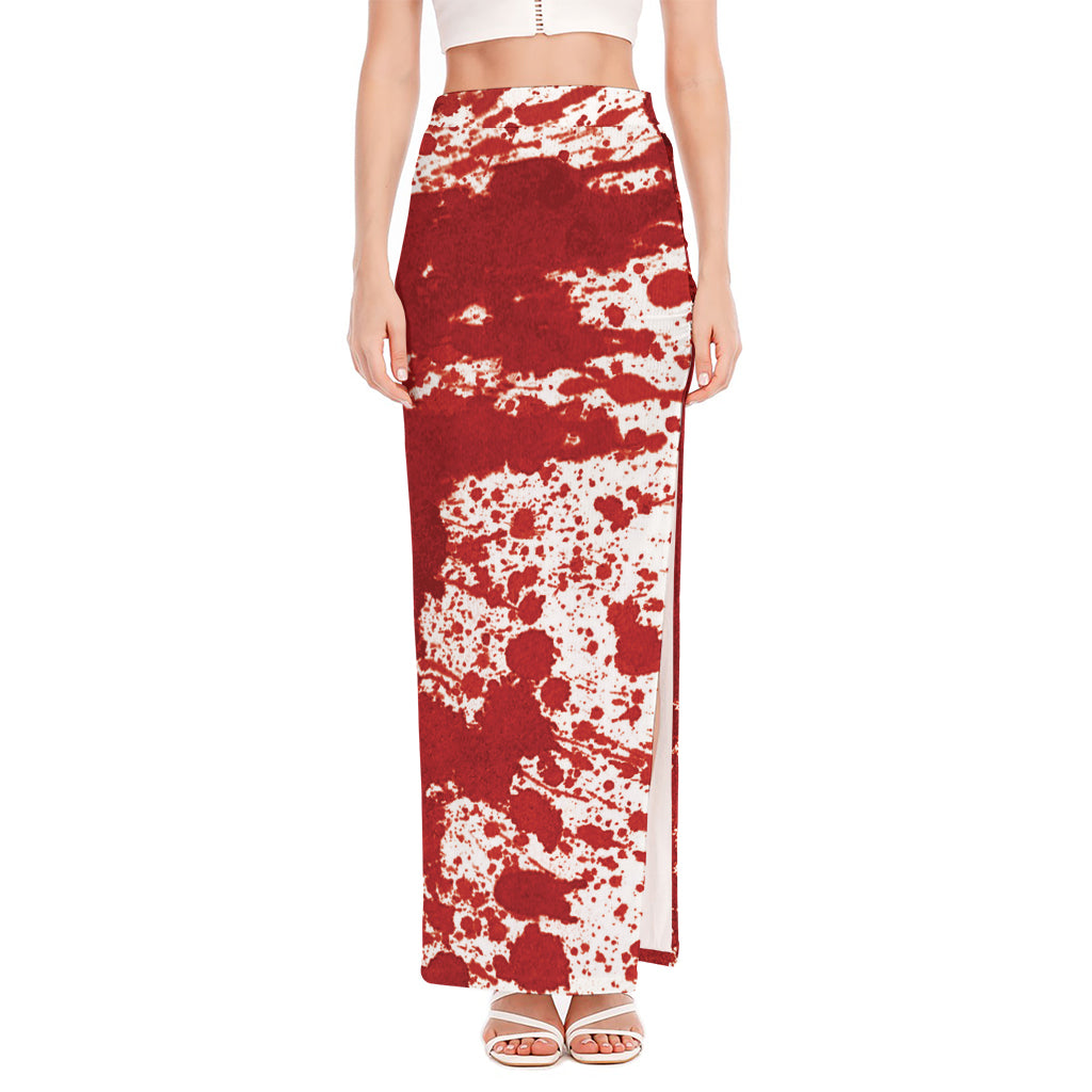 Red Blood Stains Print High Slit Maxi Skirt