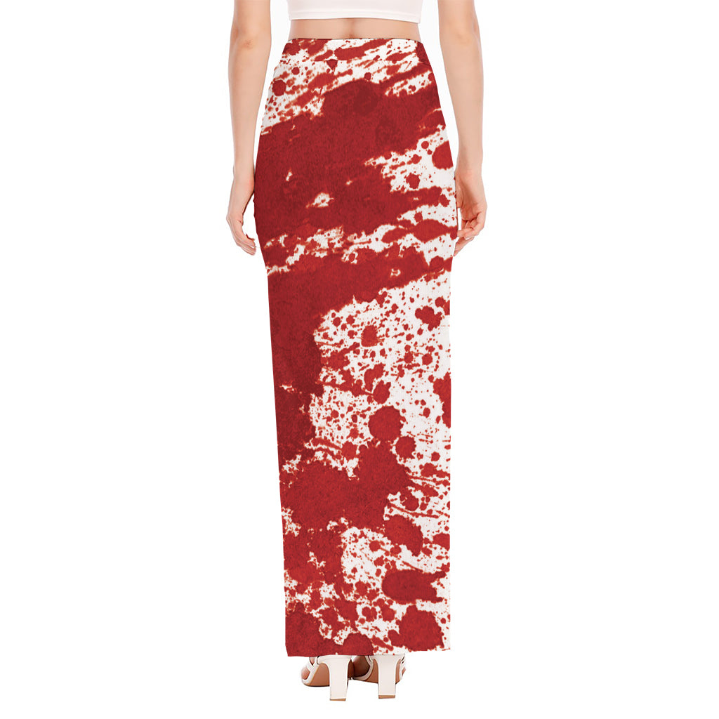 Red Blood Stains Print High Slit Maxi Skirt