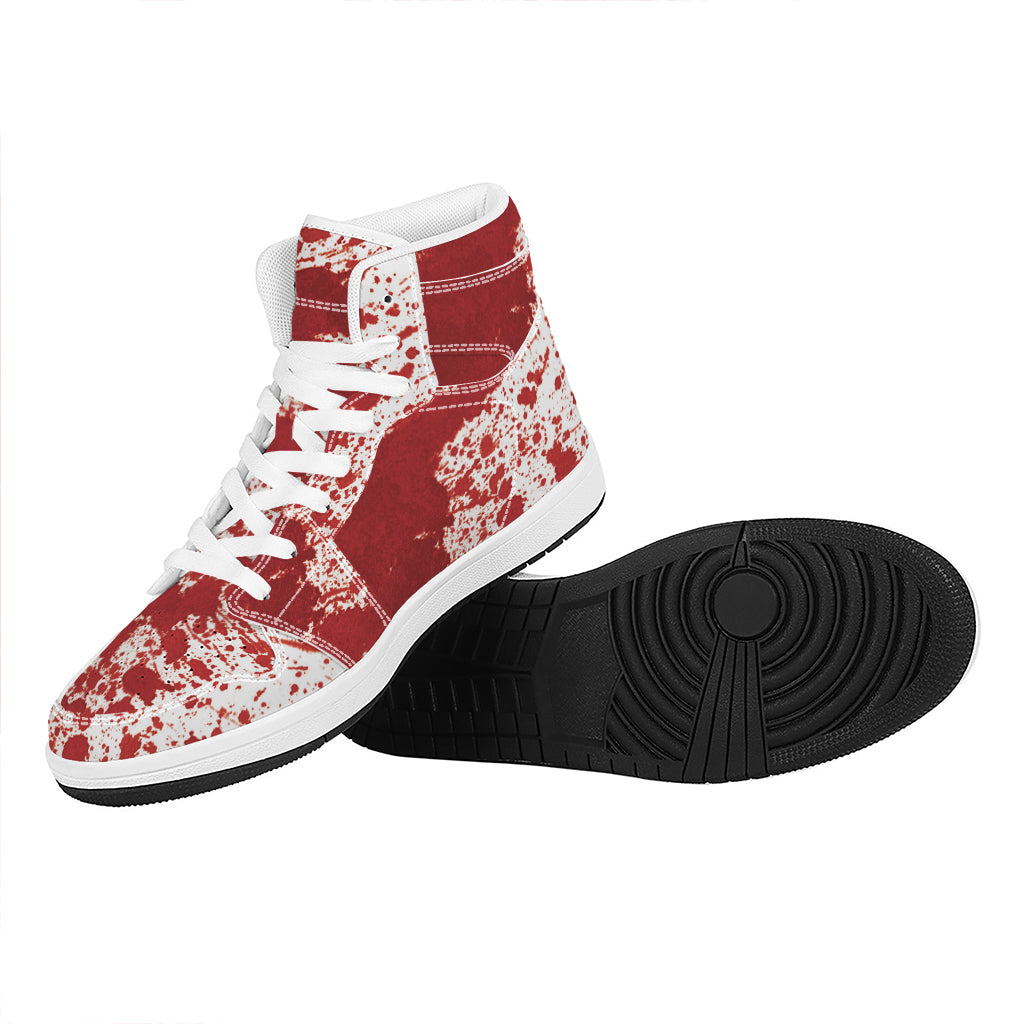 Red Blood Stains Print High Top Leather Sneakers