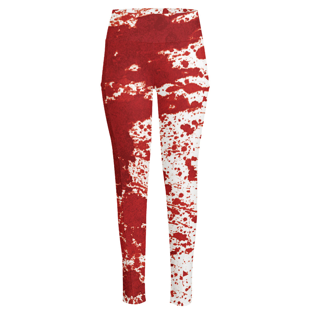 Red Blood Stains Print High-Waisted Pocket Leggings