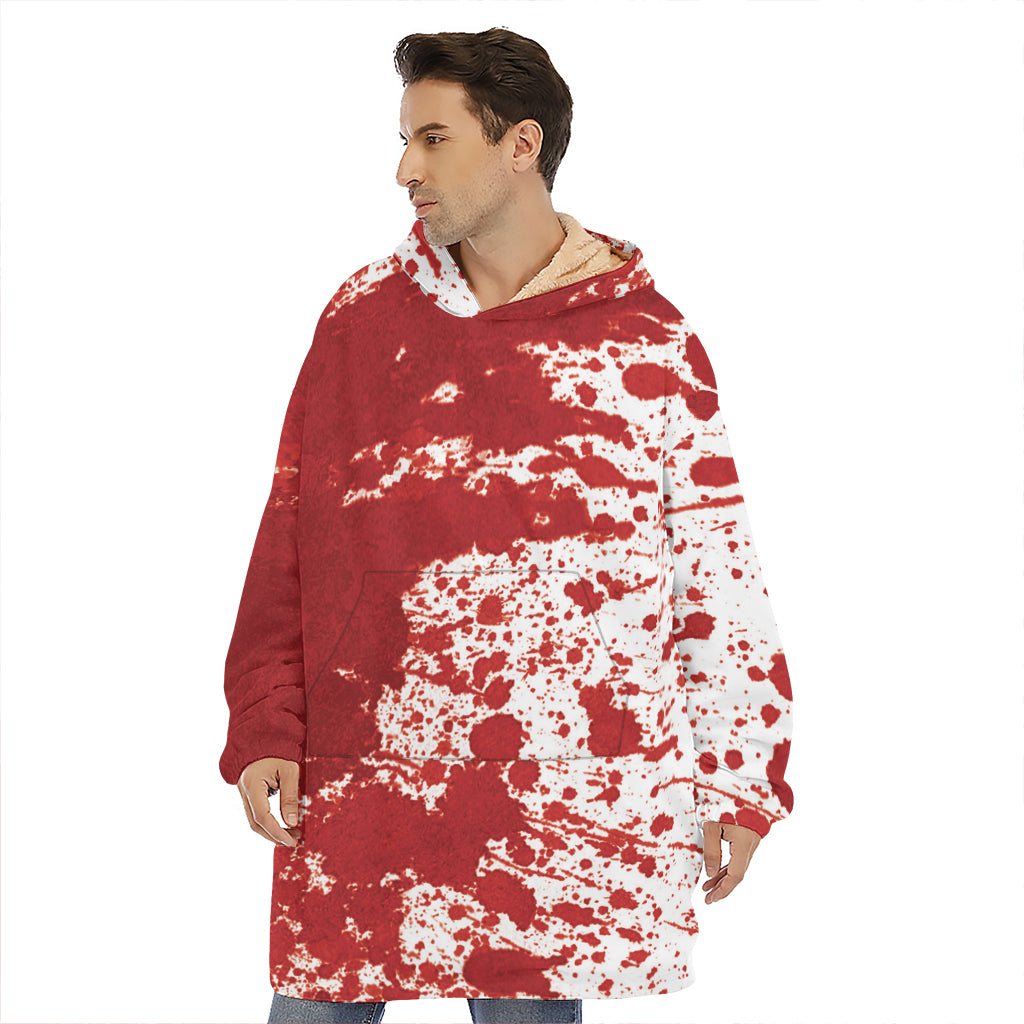 Red Blood Stains Print Hoodie Blanket