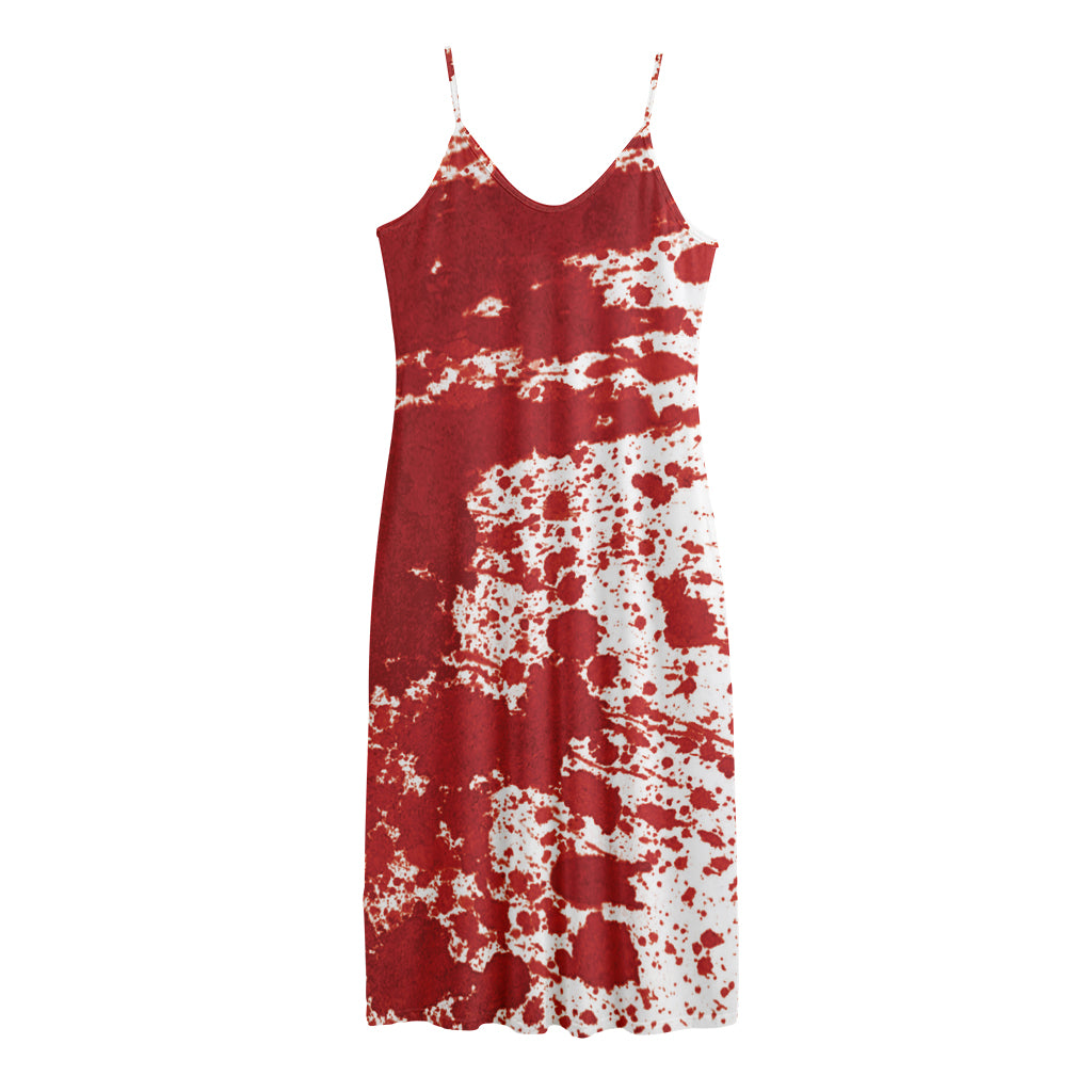 Red Blood Stains Print Jersey Midi Cami Dress