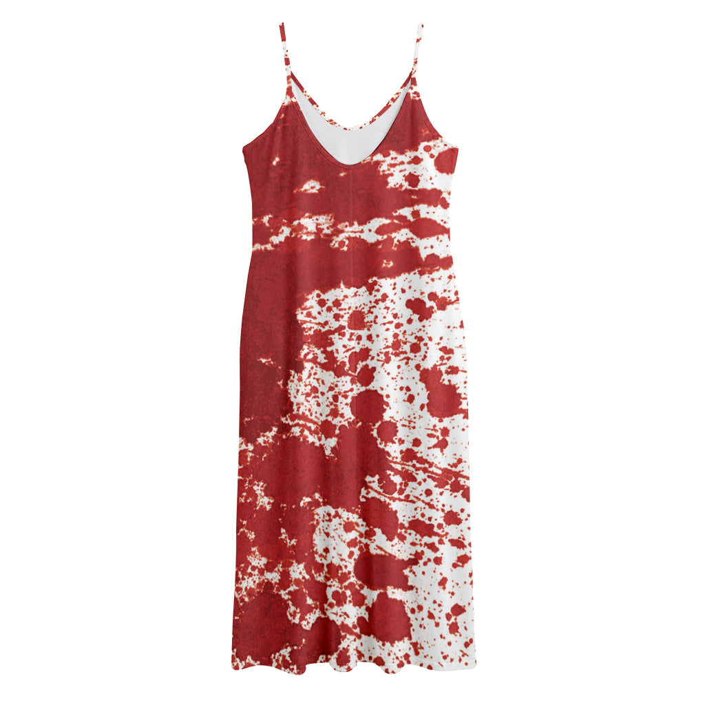 Red Blood Stains Print Jersey Midi Cami Dress