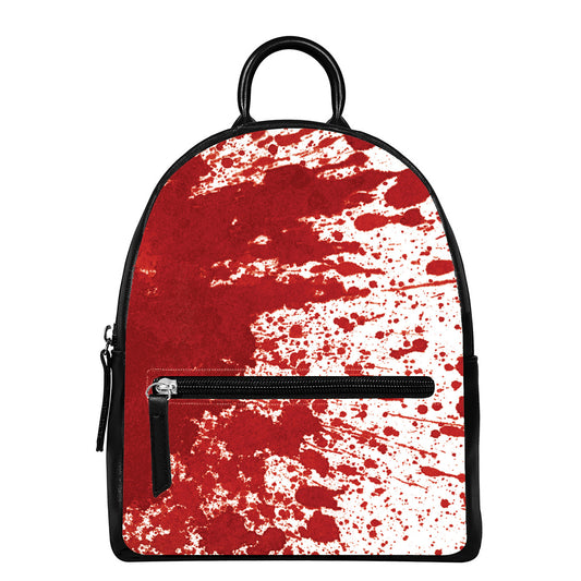 Red Blood Stains Print Leather Backpack