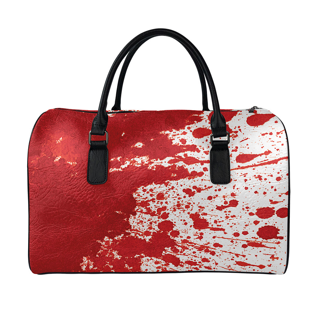 Red Blood Stains Print Leather Duffle Bag