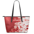 Red Blood Stains Print Leather Tote Bag With Zipper