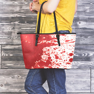 Red Blood Stains Print Leather Tote Bag