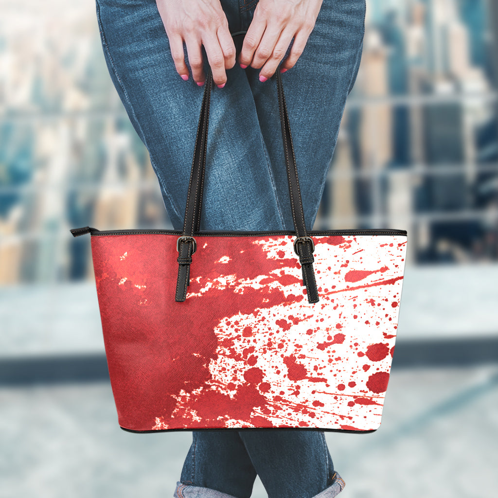 Red Blood Stains Print Leather Tote Bag