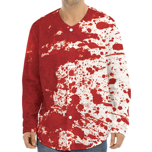 Red Blood Stains Print Long Sleeve Baseball Jersey