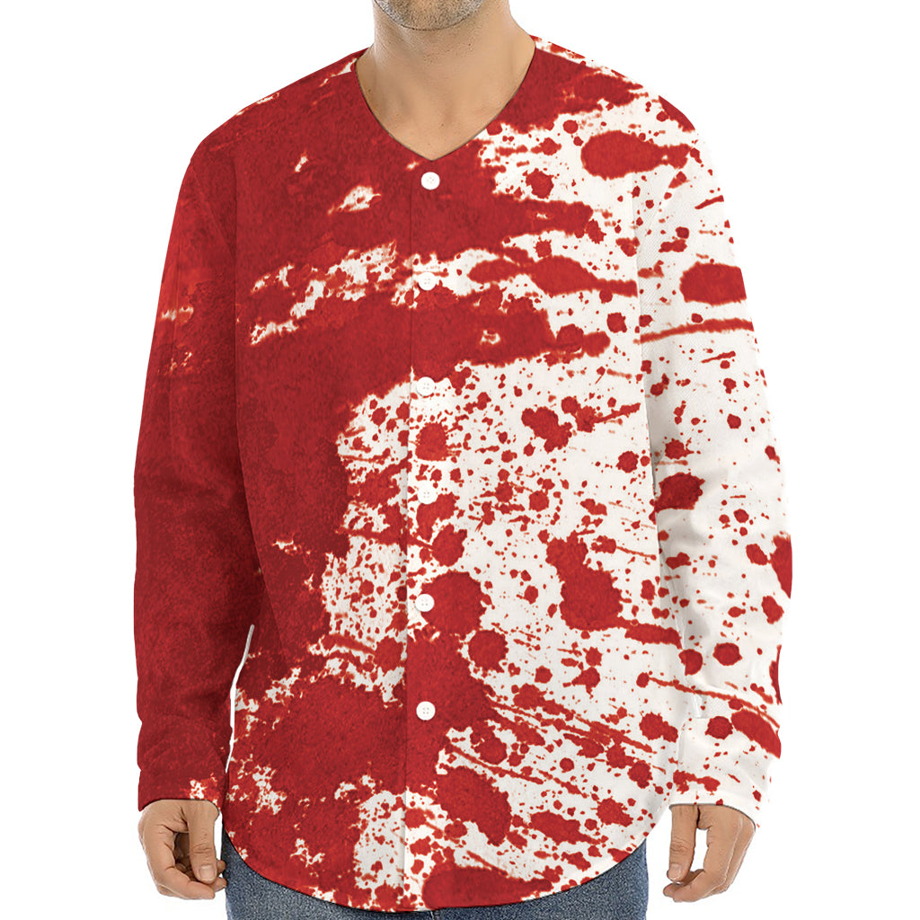 Red Blood Stains Print Long Sleeve Baseball Jersey