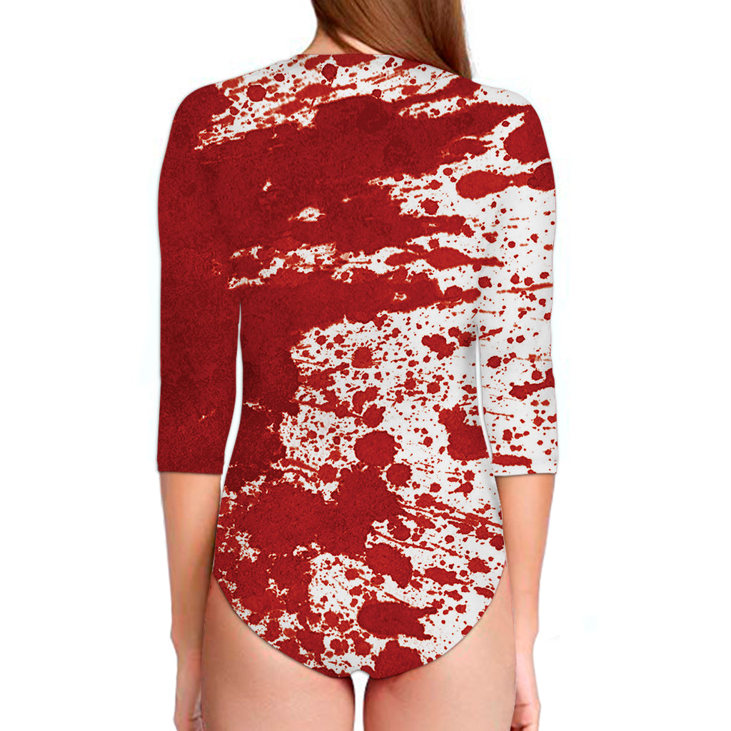 Red Blood Stains Print Long Sleeve Swimsuit