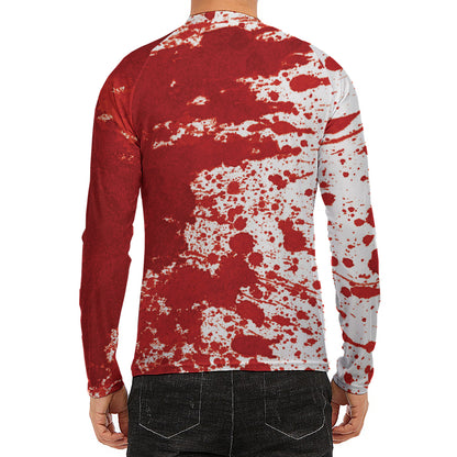 Red Blood Stains Print Men's Long Sleeve Rash Guard