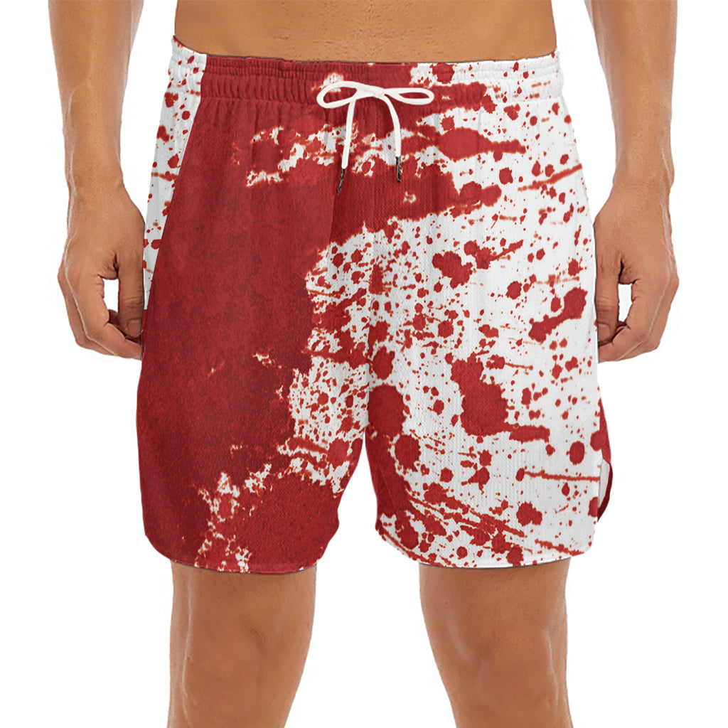 Red Blood Stains Print Men's Split Running Shorts