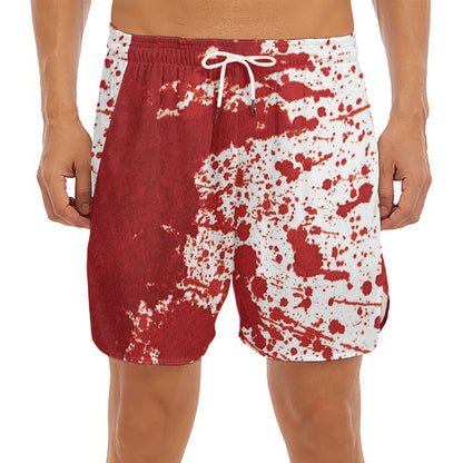 Red Blood Stains Print Men's Split Running Shorts