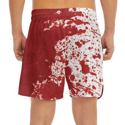 Red Blood Stains Print Men's Split Running Shorts