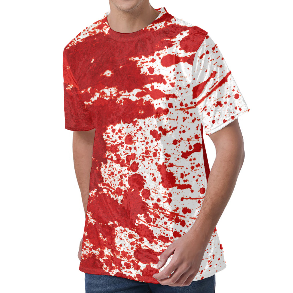 Red Blood Stains Print Men's Velvet T-Shirt