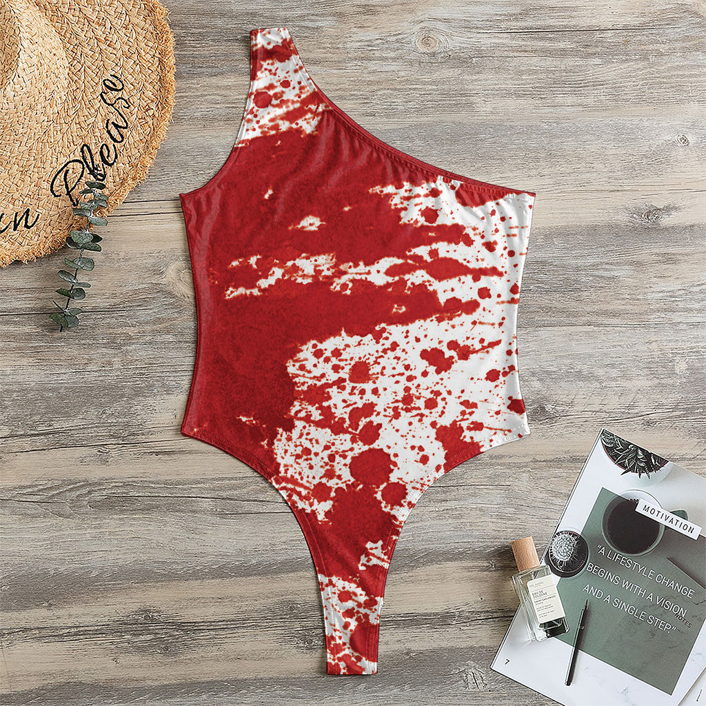 Red Blood Stains Print One Shoulder Bodysuit