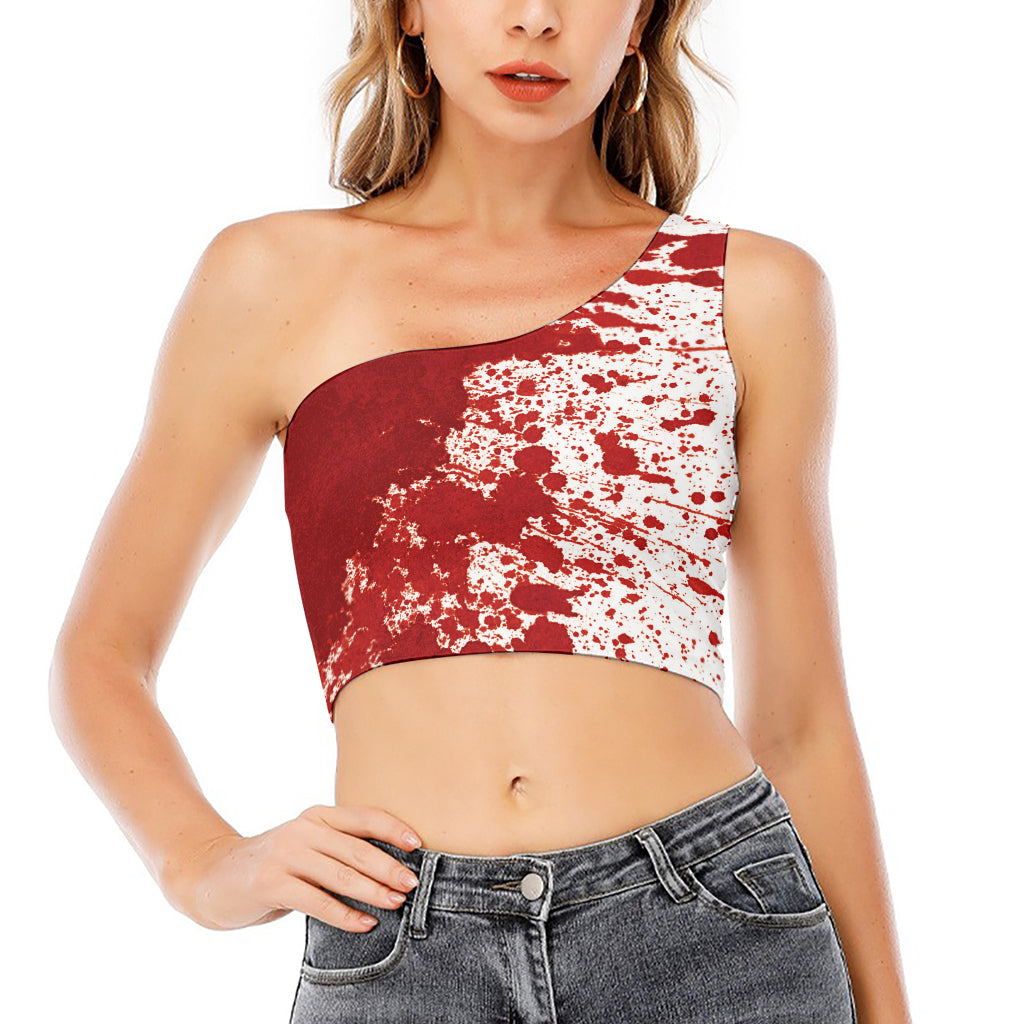 Red Blood Stains Print One Shoulder Crop Top