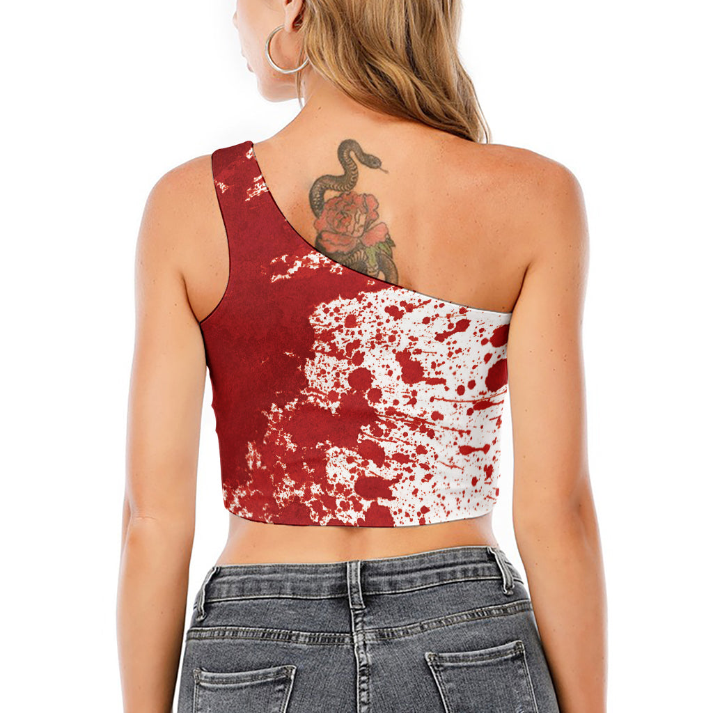 Red Blood Stains Print One Shoulder Crop Top