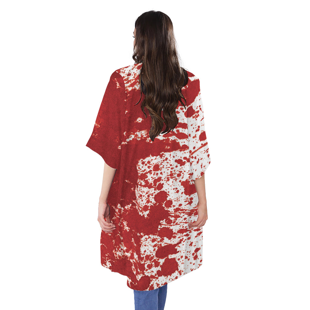 Red Blood Stains Print Open Front Beach Cover Up