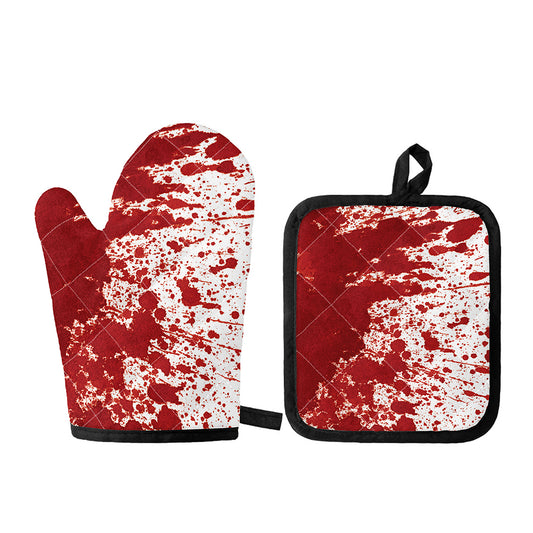 Red Blood Stains Print Oven Mitt And Pot Holder Set