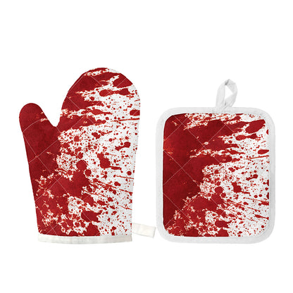 Red Blood Stains Print Oven Mitt And Pot Holder Set