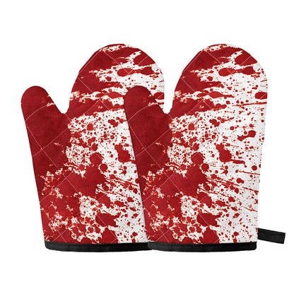 Red Blood Stains Print Oven Mitts