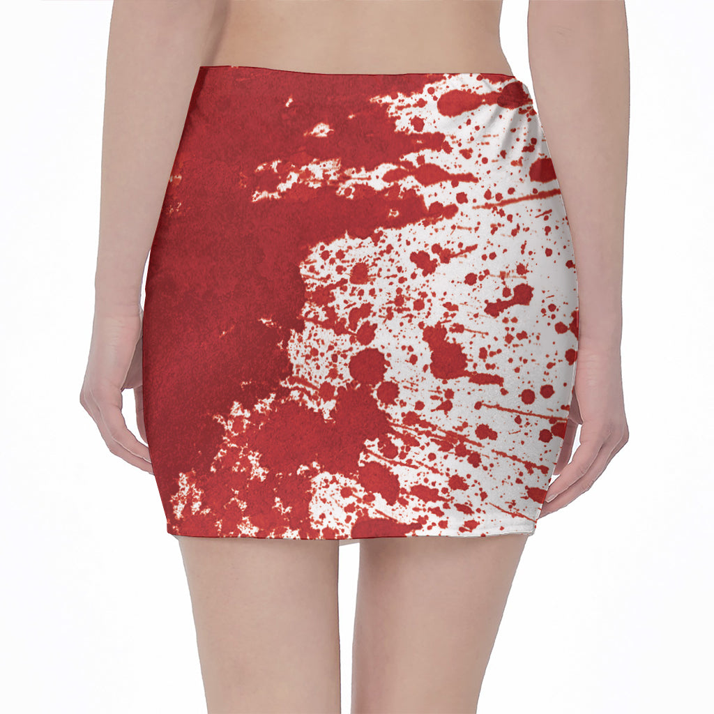 Red Blood Stains Print Pencil Mini Skirt