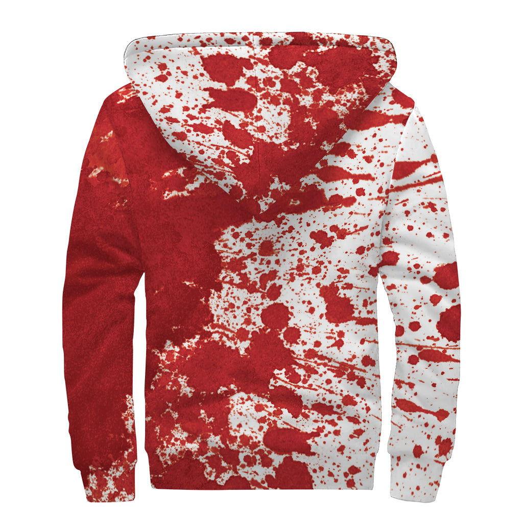 Red Blood Stains Print Sherpa Lined Zip Up Hoodie
