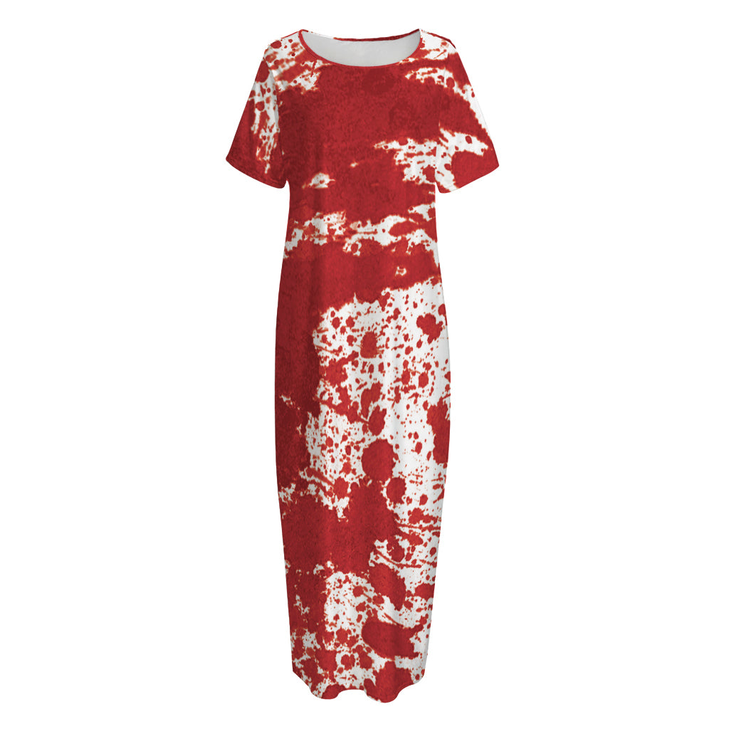 Red Blood Stains Print Short Sleeve Long Nightdress