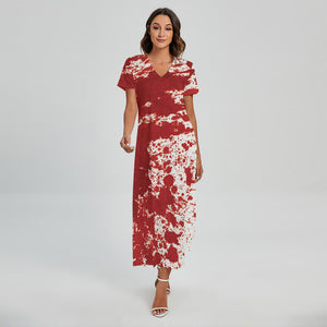 Red Blood Stains Print Short Sleeve Maxi Dress