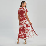 Red Blood Stains Print Short Sleeve Maxi Dress