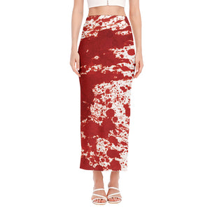 Red Blood Stains Print Side Slit Maxi Skirt