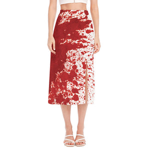 Red Blood Stains Print Side Slit Midi Skirt