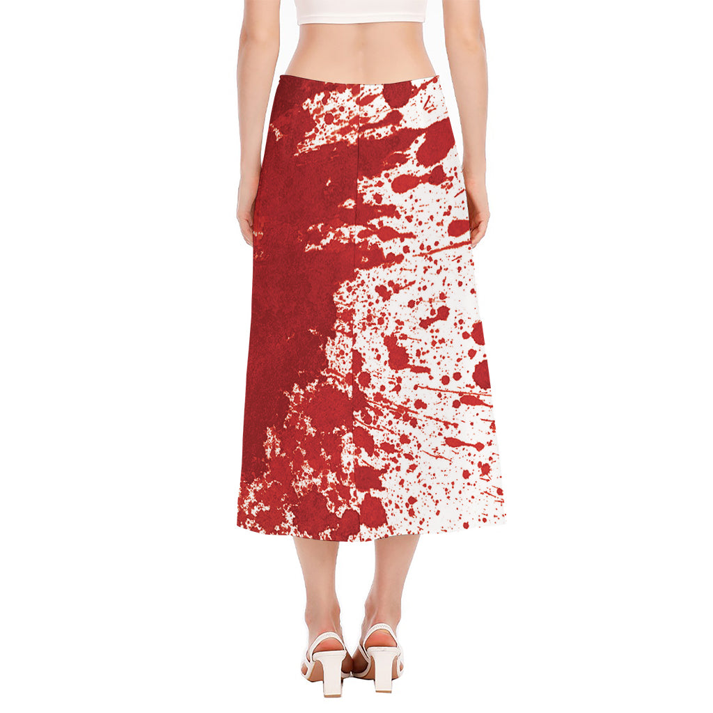 Red Blood Stains Print Side Slit Midi Skirt