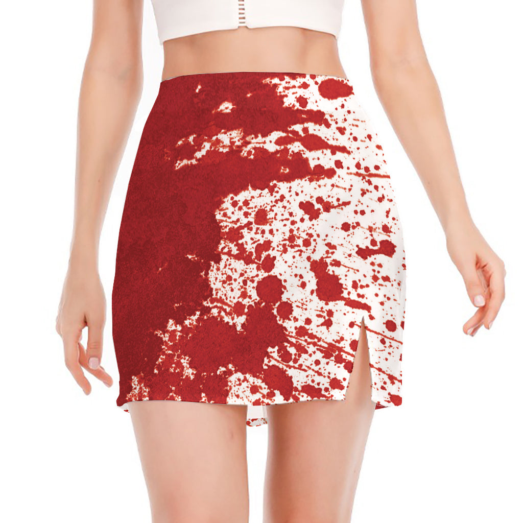 Red Blood Stains Print Side Slit Mini Skirt