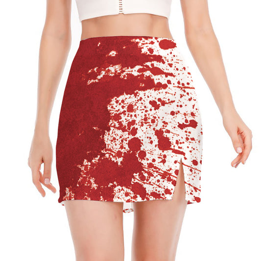 Red Blood Stains Print Side Slit Mini Skirt