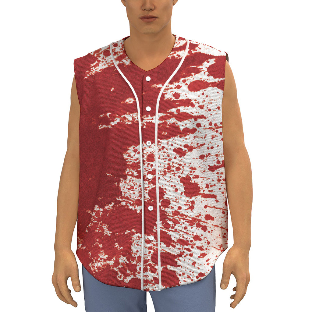 Red Blood Stains Print Sleeveless Baseball Jersey