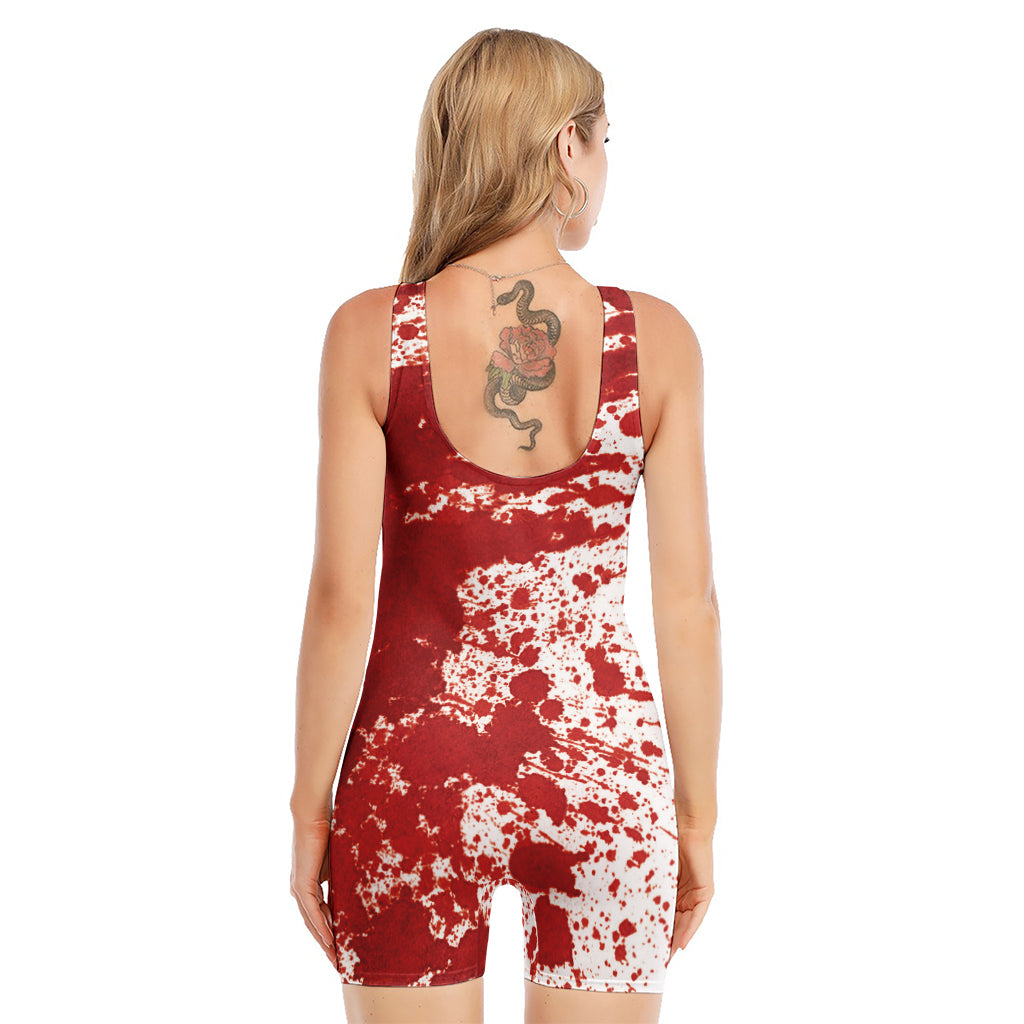 Red Blood Stains Print Sleeveless One Piece Swimsuit