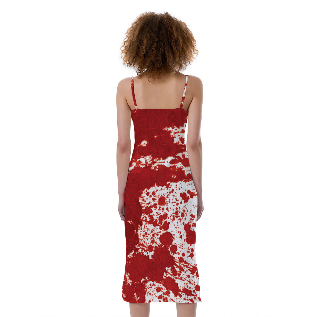 Red Blood Stains Print Slim Fit Midi Cami Dress