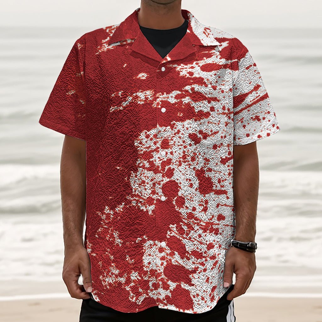 Red Blood Stains Print Textured Short Sleeve Shirt