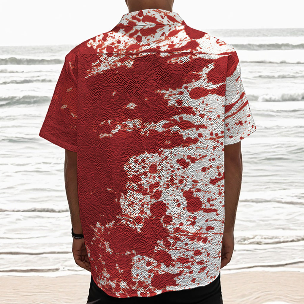 Red Blood Stains Print Textured Short Sleeve Shirt