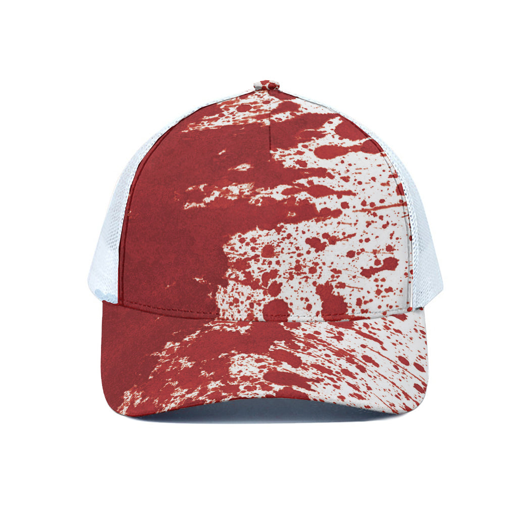 Red Blood Stains Print White Mesh Trucker Cap