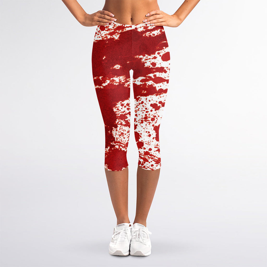 Red Blood Stains Print Women's Capri Leggings