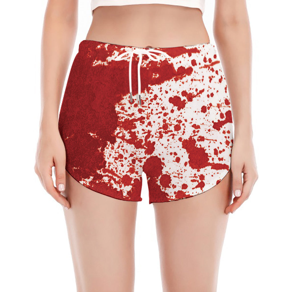 Red Blood Stains Print Women's Split Running Shorts